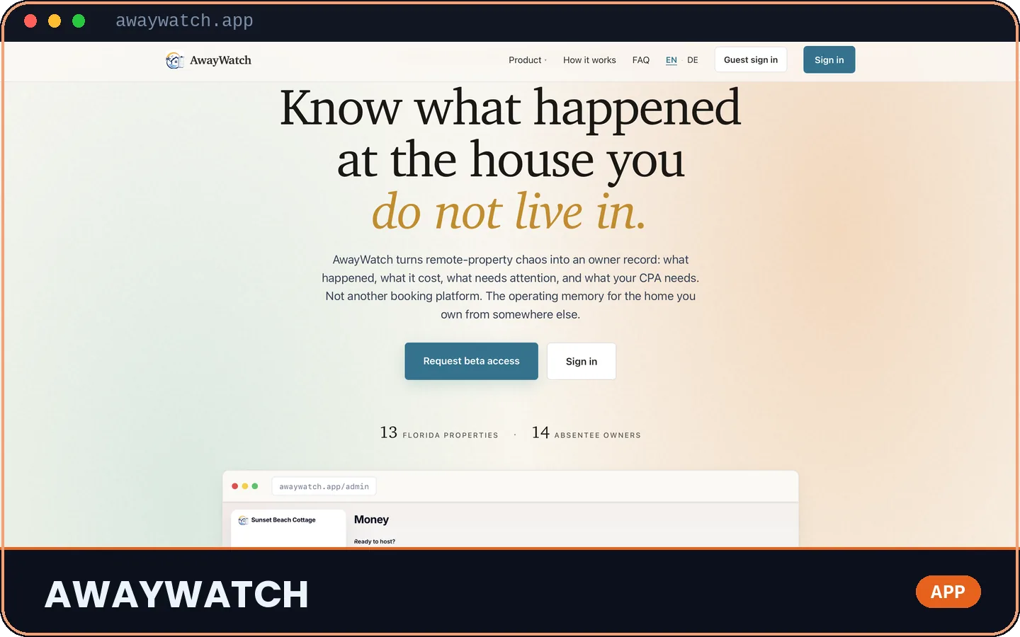 Screenshot of the AwayWatch web application