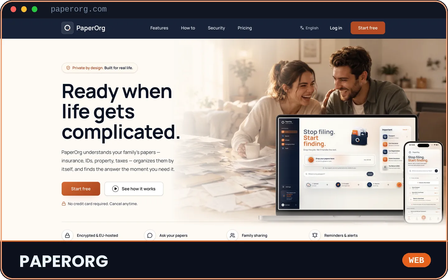 Screenshot of the PaperOrg web application